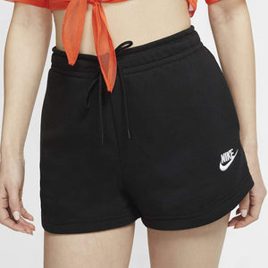 Women's Nike Essential Embroidered French Terry Shorts (Black/White)(CJ2159-010)
