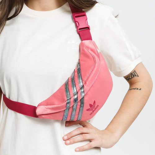 Adidas Originals Iridescent Stripe Satin Nylon Waist Bag (Hazy Rose/Wild Pink)(GN2114)