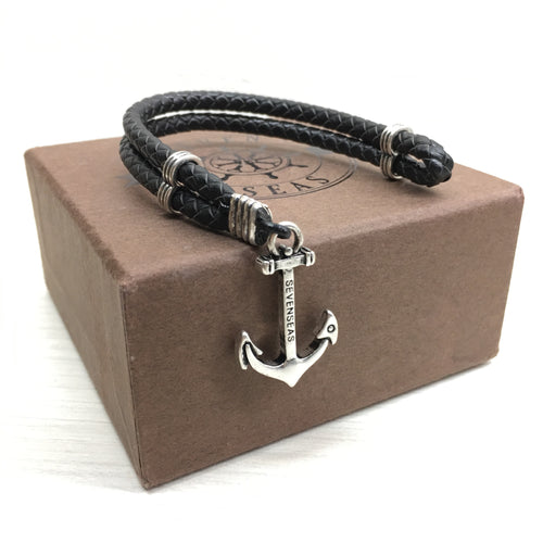 Seven Seas Anchor Dual-Laced Bracelet Black (Silver)