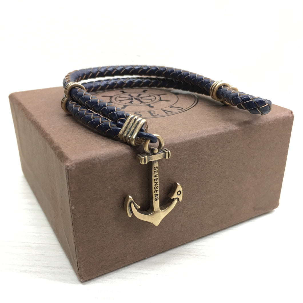 Seven Seas Anchor Dual-Laced Bracelet Navy (Gold)