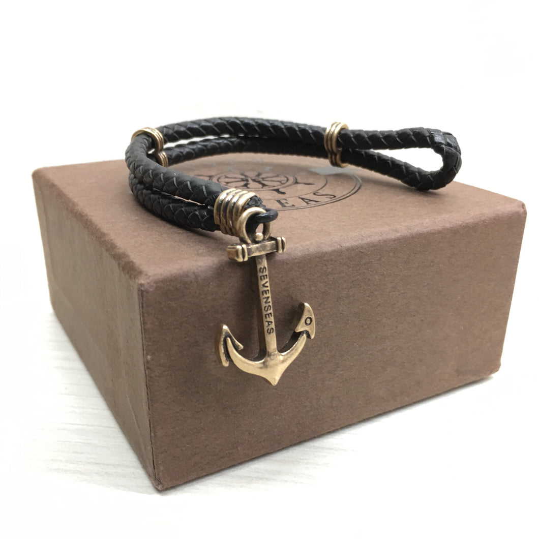 Seven Seas Anchor Dual-Laced Bracelet Black (Gold)