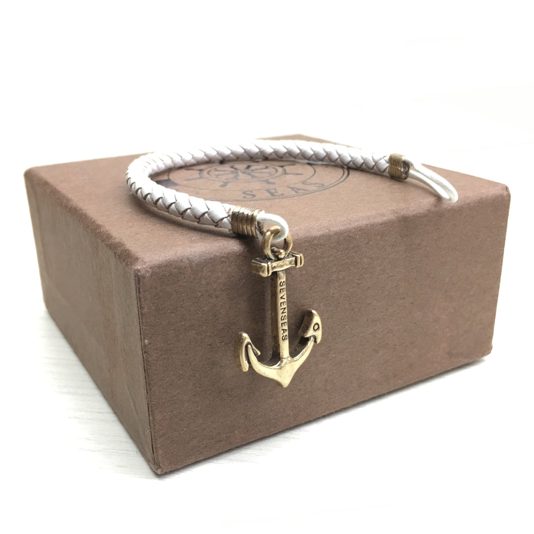 Seven Seas Anchor Single-Laced Bracelet White (Gold)