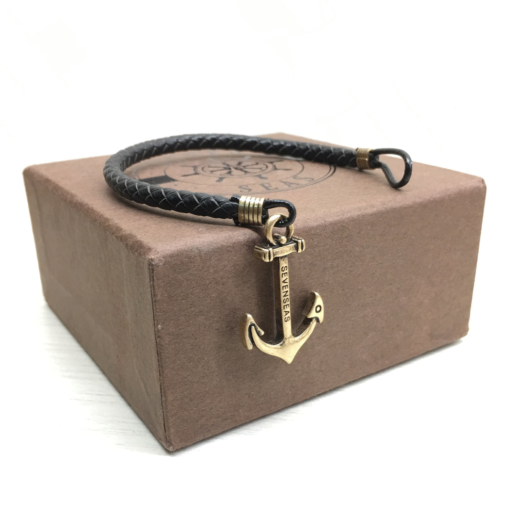 Seven Seas Anchor Single-Laced Bracelet Black (Gold)