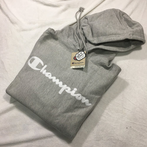 Champion Reverse Weave Classic Logo Script Pullover Hoodie (Grey)